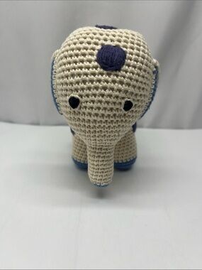 Hand-Crocheted Elephant Plush - Cream with Blue Accents